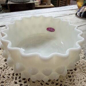 Fenton White Hobnail Milk Glass Bowl - candy dish cRuffled Edge